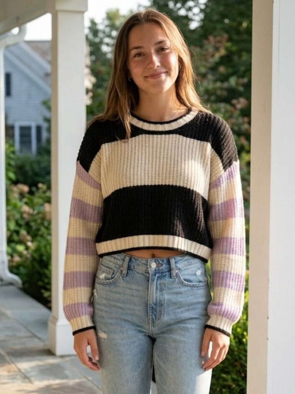 American Eagle Cropped Striped Sweater Colorblock Preppy Whimsygoth Size Small